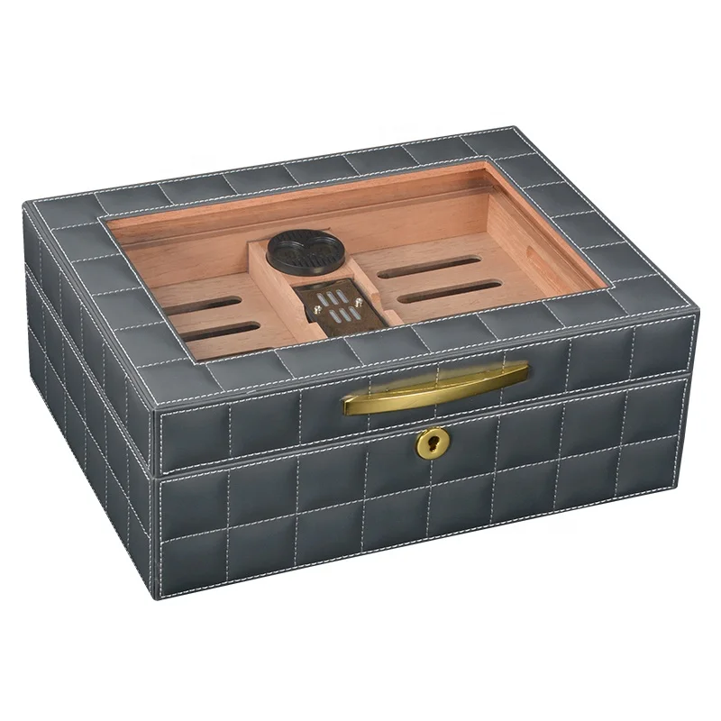 Desktop Cigar Storage Box Covered with Leather, Cedar Wood Case with Digital Hygrometer and Humidifier Holds 25-50 Cigars (Gray)
Desktop Cigar Storage Box Covered with Leather, Cedar Wood Case with Digital Hygrometer and Humidifier Holds 25-50 Cigars (Gray)