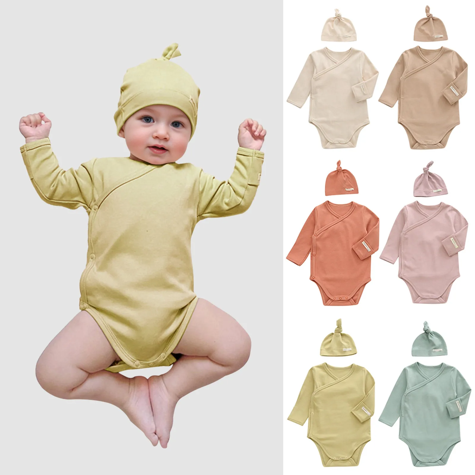 2023 Fall Baby Clothing Long Sleeve Romper +Hat 2Pcs Outfit Solid Color Overalls Newborn Girls Boys Romper Jumpsuit Baby Kimono
2023 Fall Baby Clothing Long Sleeve Romper +Hat 2Pcs Outfit Solid Color Overalls Newborn Girls Boys Romper Jumpsuit Baby Kimono