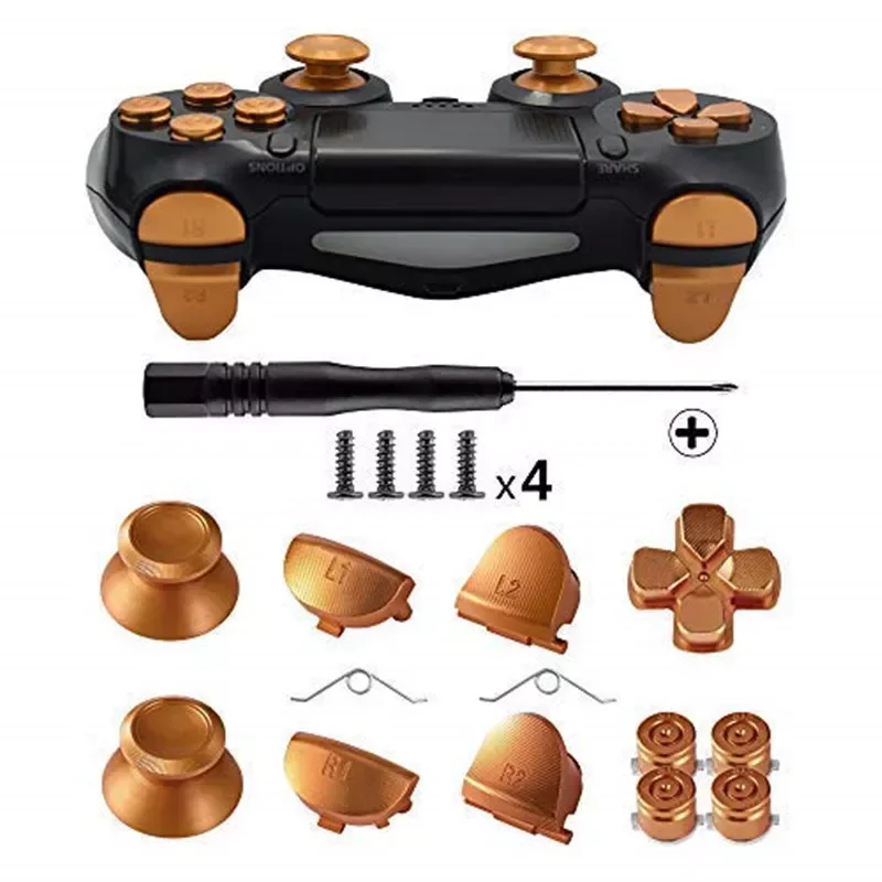 

Metal Buttons for Playstation 4, Aluminum Thumbsticks Analog Grip Bullet D-pad L1 R1 L2 R2 Trigger for PS4 V1 Old Controllers