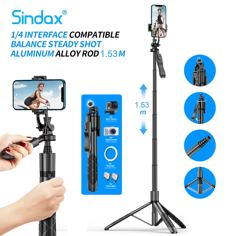 

1530mm Wireless Selfie Stick Tripod Stand Foldable Monopod Balance Steady Shooting for Gopro Action Cameras Smartphones Live