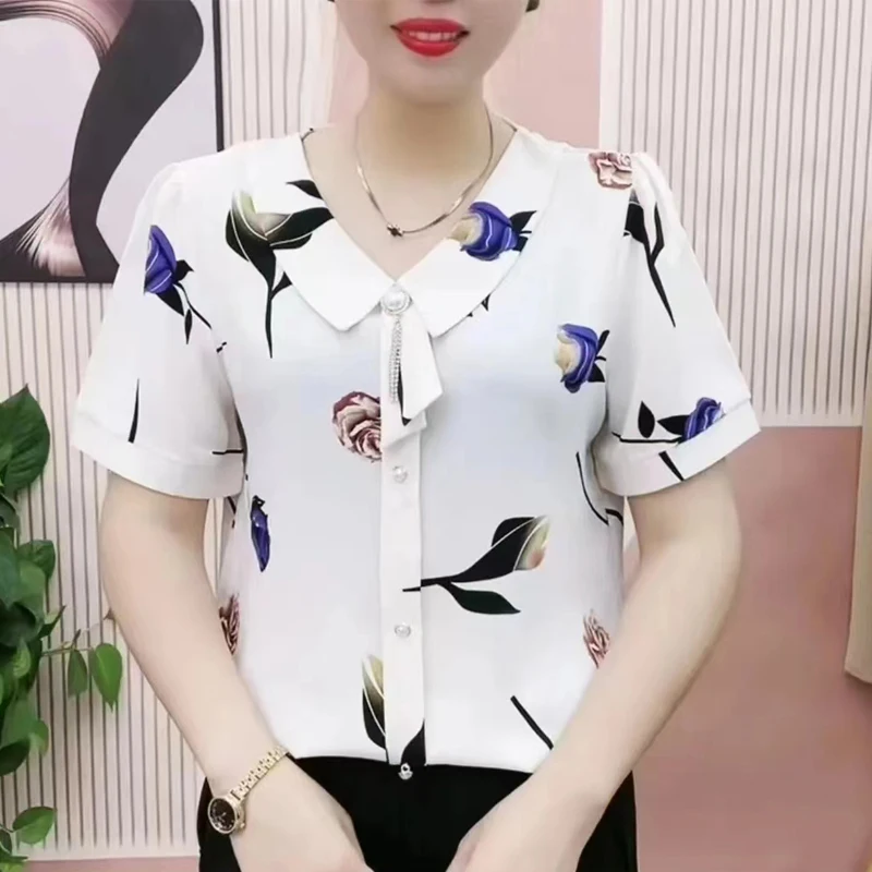 2023 New Summer Lapel Short Sleeves Loose Blouse Female Top New Middle-aged Mother Print Slim Shirt
2023 New Summer Lapel Short Sleeves Loose Blouse Female Top New Middle-aged Mother Print Slim Shirt