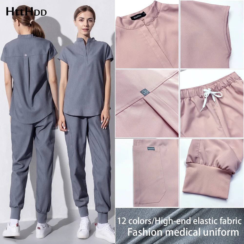 Модная женская рабочая одежда топы + брюки медицинская униформа хирургические