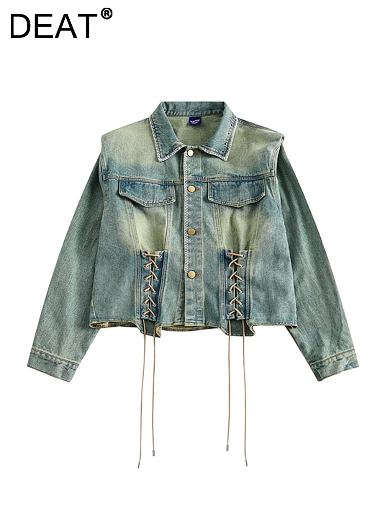 DEAT women's denim coat lace-up lines retro wash blue single breasted long sleeve short jackets 2023 autumn new fashion 29L2881
DEAT women's denim coat lace-up lines retro wash blue single breasted long sleeve short jackets 2023 autumn new fashion 29L2881