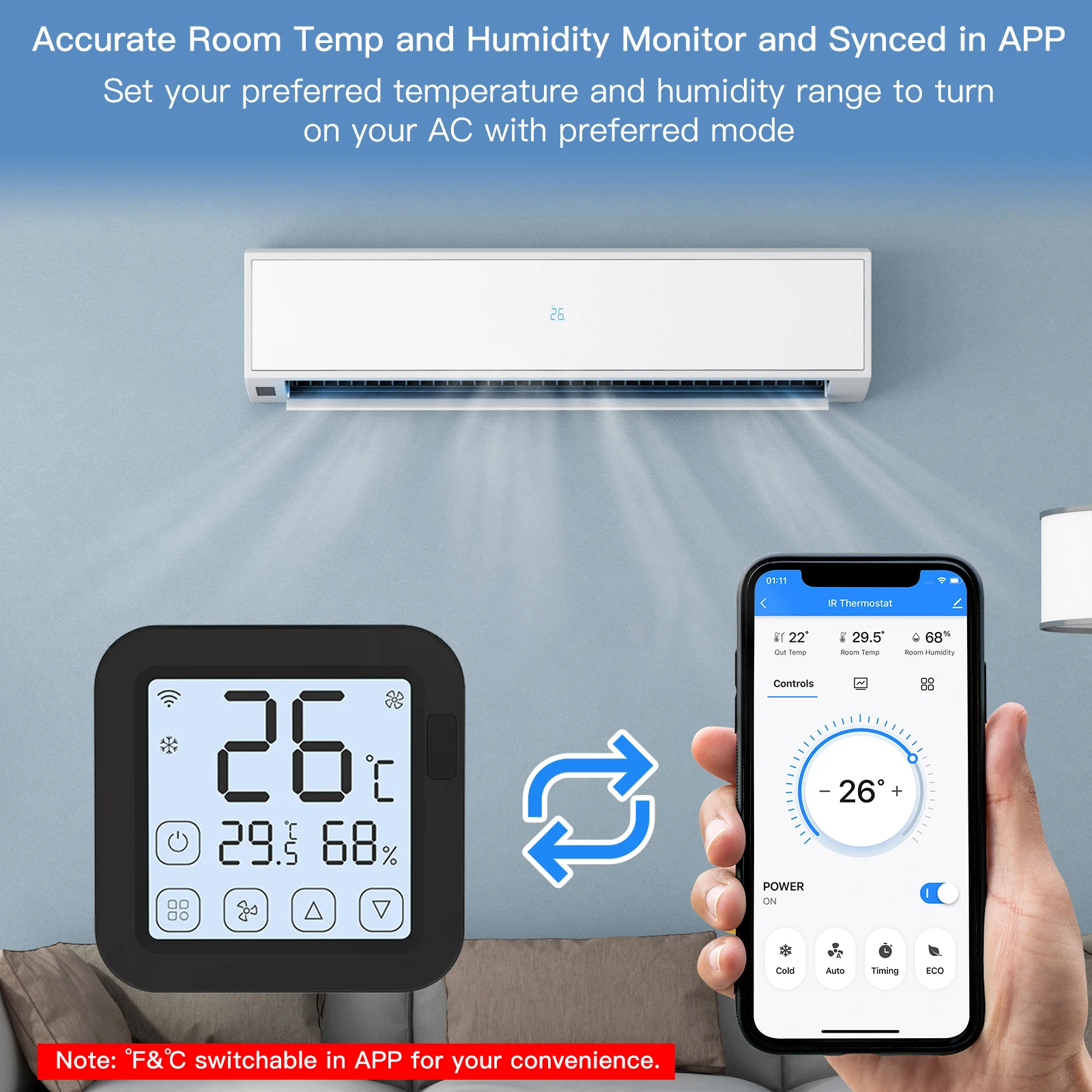Tuya Smart Wifi IR Air Conditioner Controller Thermostat with LCD Display App Control Temperature Humidity Sensor Monitor
Tuya Smart Wifi IR Air Conditioner Controller Thermostat with LCD Display App Control Temperature Humidity Sensor Monitor