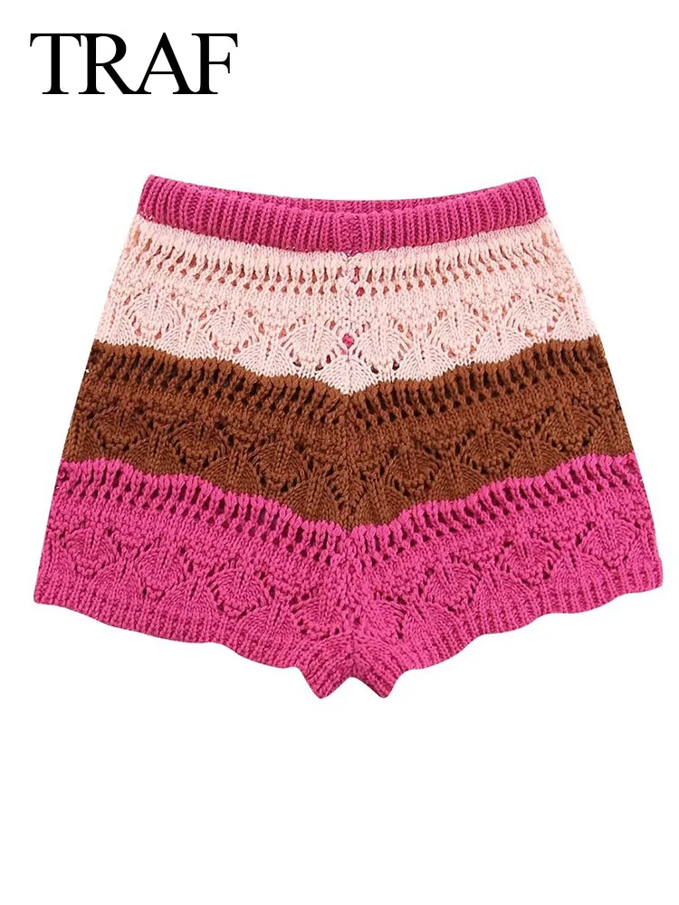TRAF Women New Fashion Knitting Striped Shorts Vintage Hollow Out Elastic Waist Short Trousers Woman Casual Loose Pants Mujer
TRAF Women New Fashion Knitting Striped Shorts Vintage Hollow Out Elastic Waist Short Trousers Woman Casual Loose Pants Mujer
