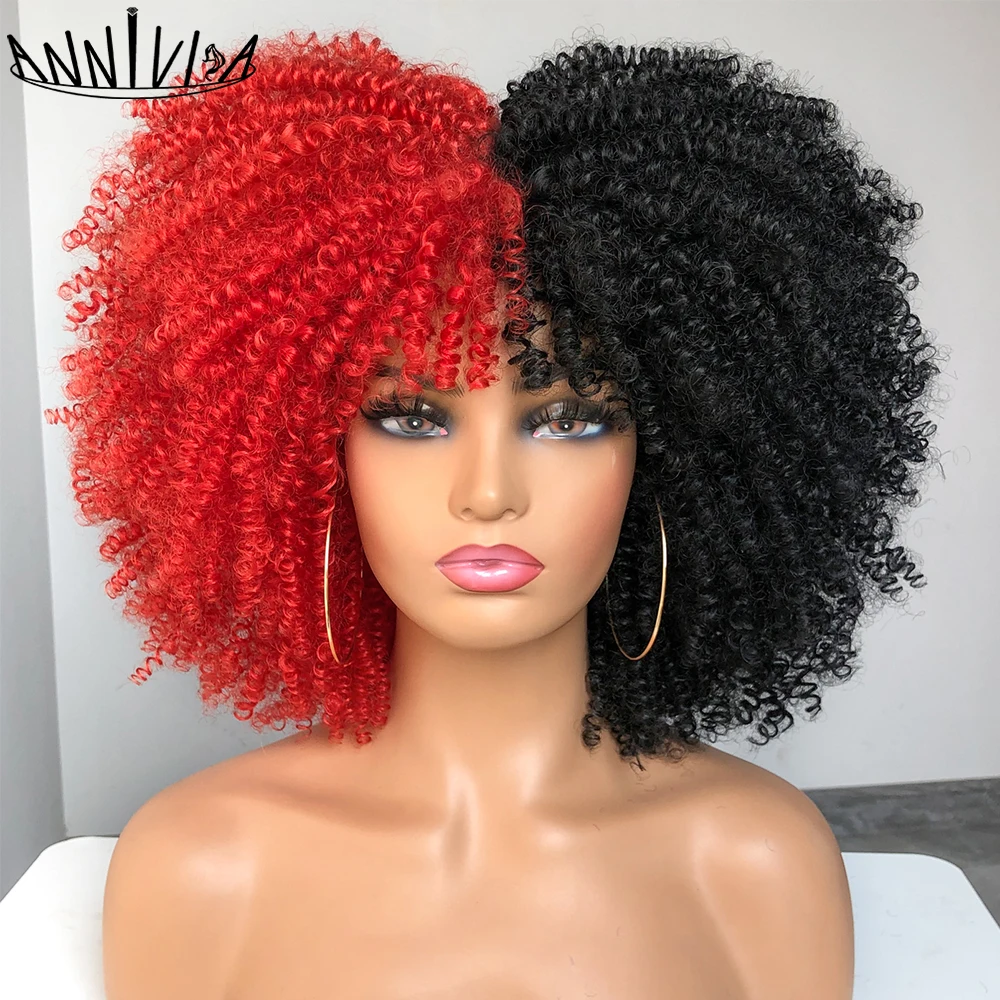 Short Hair Afro Kinky Curly Wigs With Bangs For Black Women Synthetic African Ombre Glueless Cosplay Natural Brown Red Wigs
Short Hair Afro Kinky Curly Wigs With Bangs For Black Women Synthetic African Ombre Glueless Cosplay Natural Brown Red Wigs