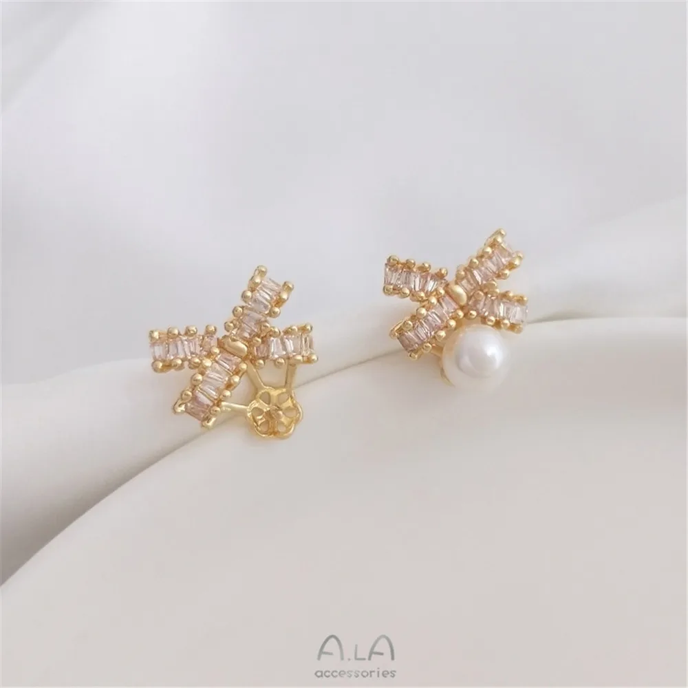 14K gold-wrapped zircon bow half-hole bead stud 925 silver pin DIY sticky pearl ear accessories
14K gold-wrapped zircon bow half-hole bead stud 925 silver pin DIY sticky pearl ear accessories