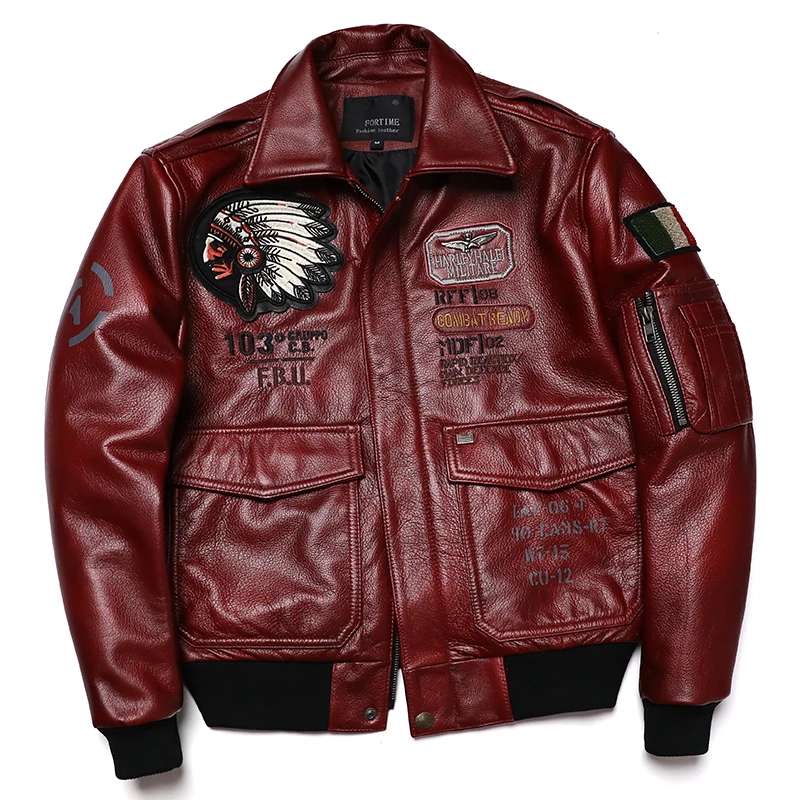 Leather 100% Clothing Indian Red New Embroidery Leather Aviator Jacket Pilot Genuine Flying Men's Cowhide Suit 2022 Jackets
Leather 100% Clothing Indian Red New Embroidery Leather Aviator Jacket Pilot Genuine Flying Men's Cowhide Suit 2022 Jackets