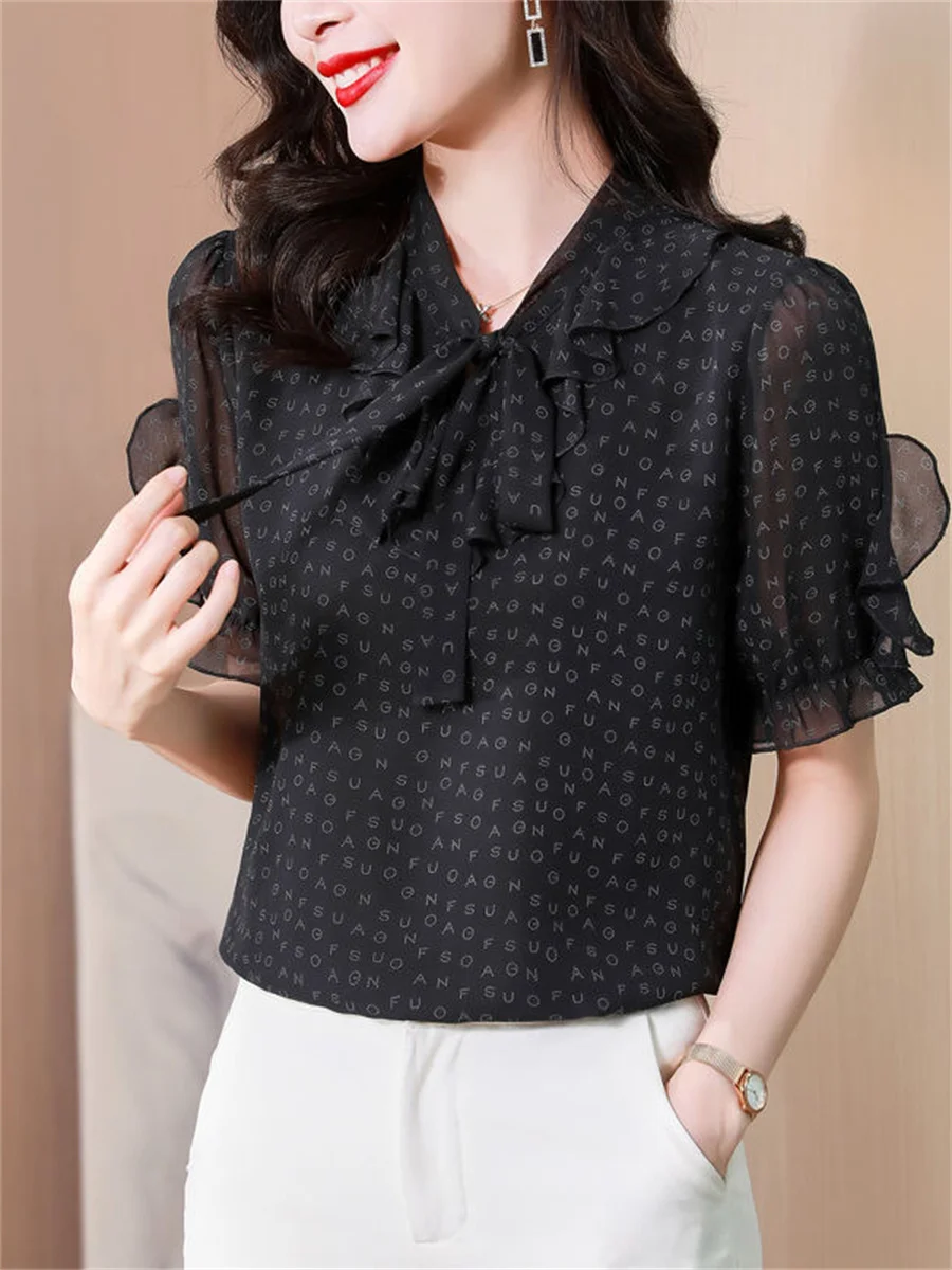 Woman Spring Summer Style Blouses Tops Lady Casual Short Sleeve Bow Tie Collar Polka Dot Printed Blusas Tops DF4466
Woman Spring Summer Style Blouses Tops Lady Casual Short Sleeve Bow Tie Collar Polka Dot Printed Blusas Tops DF4466