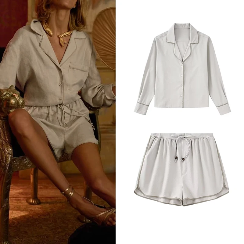 2022 Spring Women Casual Long Sleeve Single-breasted Lapel Shirt High Waist Elastic Waist Lacing Shorts Two Piece Suit BB22867
2022 Spring Women Casual Long Sleeve Single-breasted Lapel Shirt High Waist Elastic Waist Lacing Shorts Two Piece Suit BB22867