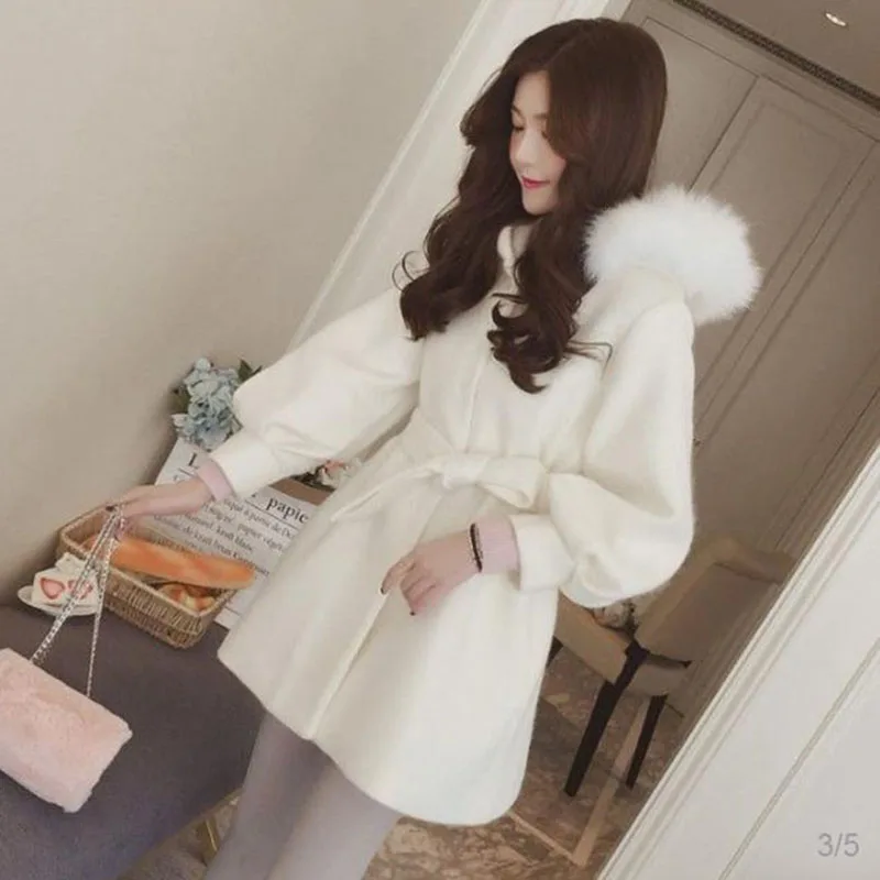 Woolen Coat Women Jacket Waist Pink Mid-Length Hooded Large Wool Collar Thick Winter Woolen Female Clothing
Woolen Coat Women Jacket Waist Pink Mid-Length Hooded Large Wool Collar Thick Winter Woolen Female Clothing