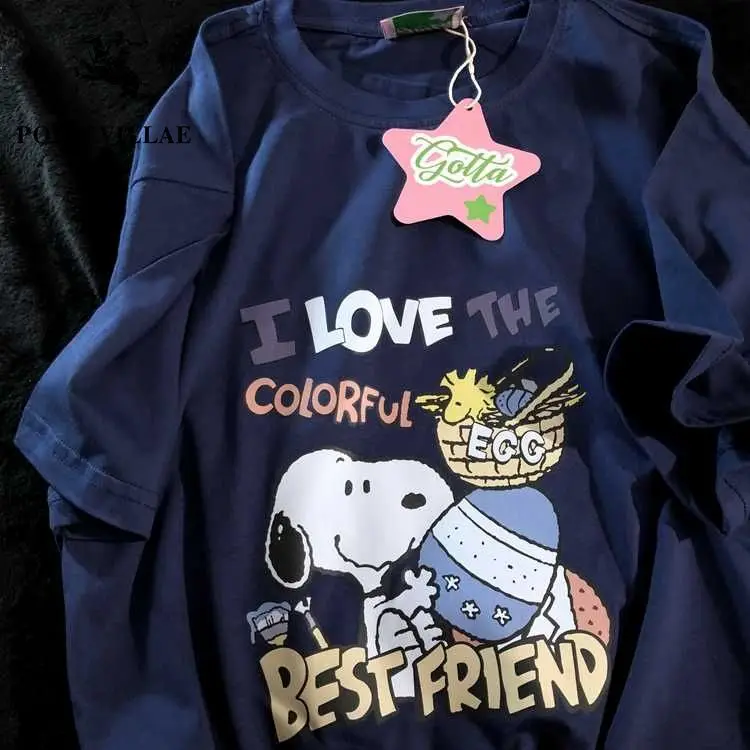 Snoopy Charlie Brown Kawaii Polovillae 100% Cotton Cartoon Anime Short-sleeved T-shirt Female Summer Loose Design Student Tops
Snoopy Charlie Brown Kawaii Polovillae 100% Cotton Cartoon Anime Short-sleeved T-shirt Female Summer Loose Design Student Tops