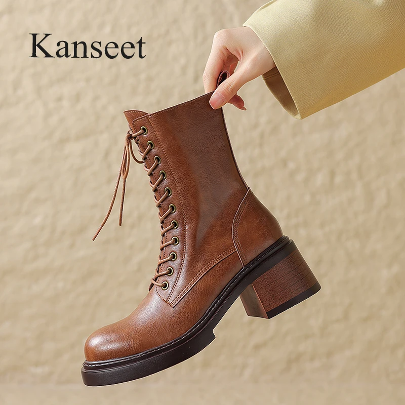 Женские ботильоны на шнуровке Kanseet, коричневые короткие ботинки из натуральной кожи с круглым носком, на платформе и молнии, Дамская обувь на высоком каблуке, 2023
Женские ботильоны на шнуровке Kanseet, коричневые короткие ботинки из натуральной кожи с круглым носком, на платформе и молнии, Дамская обувь на высоком каблуке, 2023