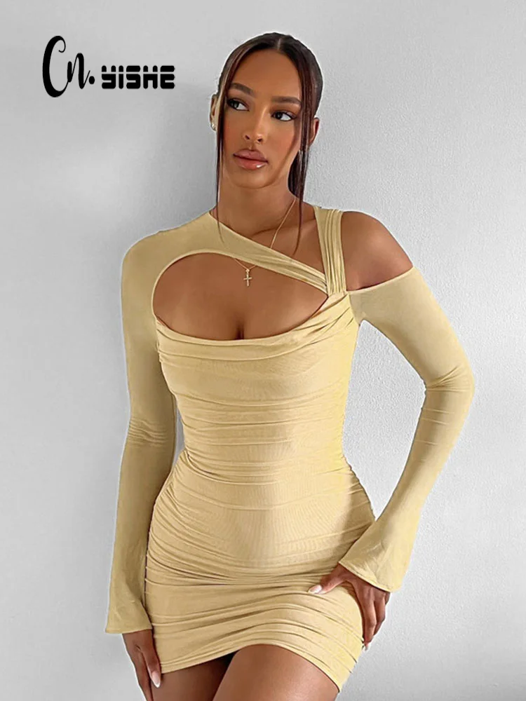 CNYISHE Fashion Flare Sleeve Sexy Off Shoulder Ruched Dress for Women Party Club Summer Mesh Dresses Bodycon Female Vestido Robe 
CNYISHE Fashion Flare Sleeve Sexy Off Shoulder Ruched Dress for Women Party Club Summer Mesh Dresses Bodycon Female Vestido Robe