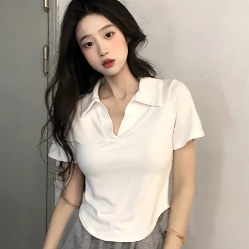Spicy Girls Polo Neck T-shirt Women's Short Sleeve Design Summer Slim Fit Show Thin Summer New Short Top Fashion Underwear
Spicy Girls Polo Neck T-shirt Women's Short Sleeve Design Summer Slim Fit Show Thin Summer New Short Top Fashion Underwear