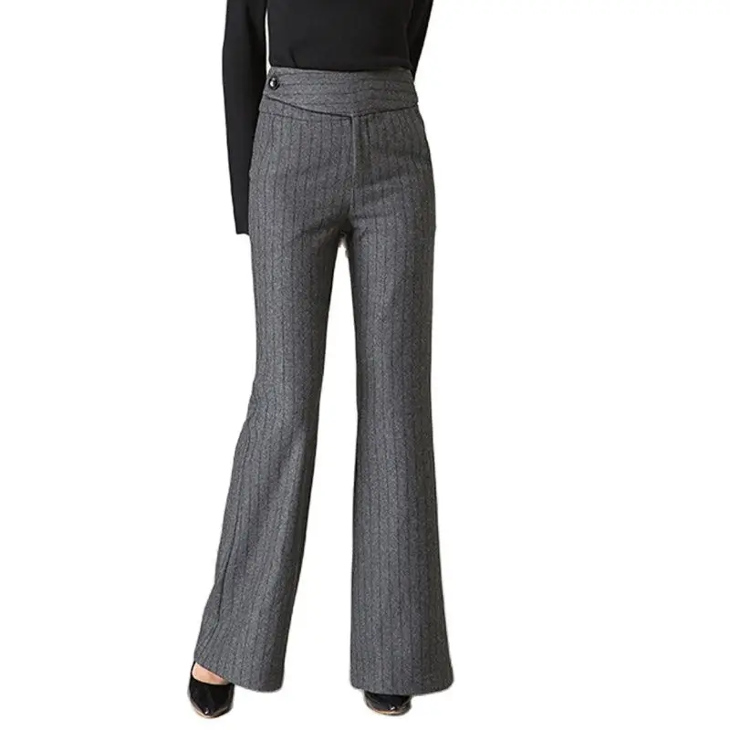 Womens Woolen Flare Pants Fashion Wide Leg Autumn Winter High Waist Thicken Warm Elegant Wool Striped Trousers S 6XL 9XL
Womens Woolen Flare Pants Fashion Wide Leg Autumn Winter High Waist Thicken Warm Elegant Wool Striped Trousers S 6XL 9XL
