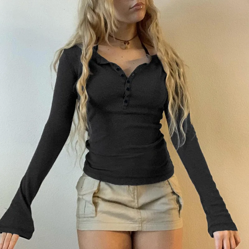 Vintage Y2K Remove Collar Rib Slim Fit Top T-shirt Aesthetic Button Vintage Sloppy Dress Solid Casual 90s Slim Fit Women's Shirt
Vintage Y2K Remove Collar Rib Slim Fit Top T-shirt Aesthetic Button Vintage Sloppy Dress Solid Casual 90s Slim Fit Women's Shirt