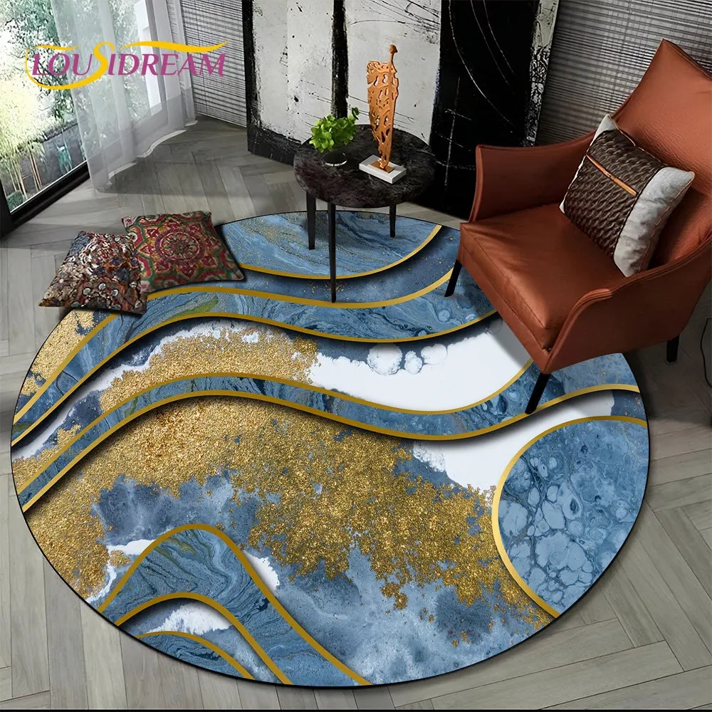 

HD Colour Gold Nordic Marble Splendid Round Area Rug,Carpet for Living Room Bedroom Sofa Playroom Decor,kids Non-slip Floor Mat