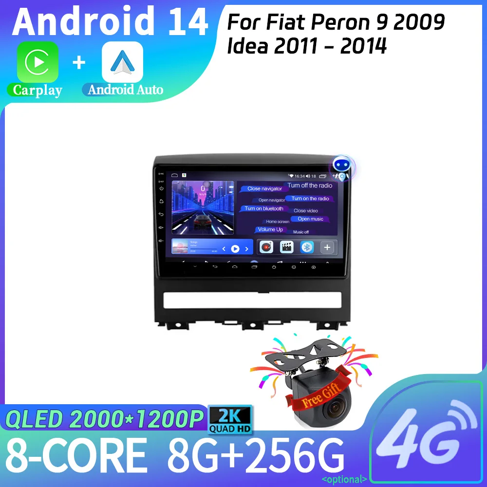 Автомагнитола на Android 14 для Fiat Peron 9 2009 Idea 2011-2014 мультимедийная навигация
