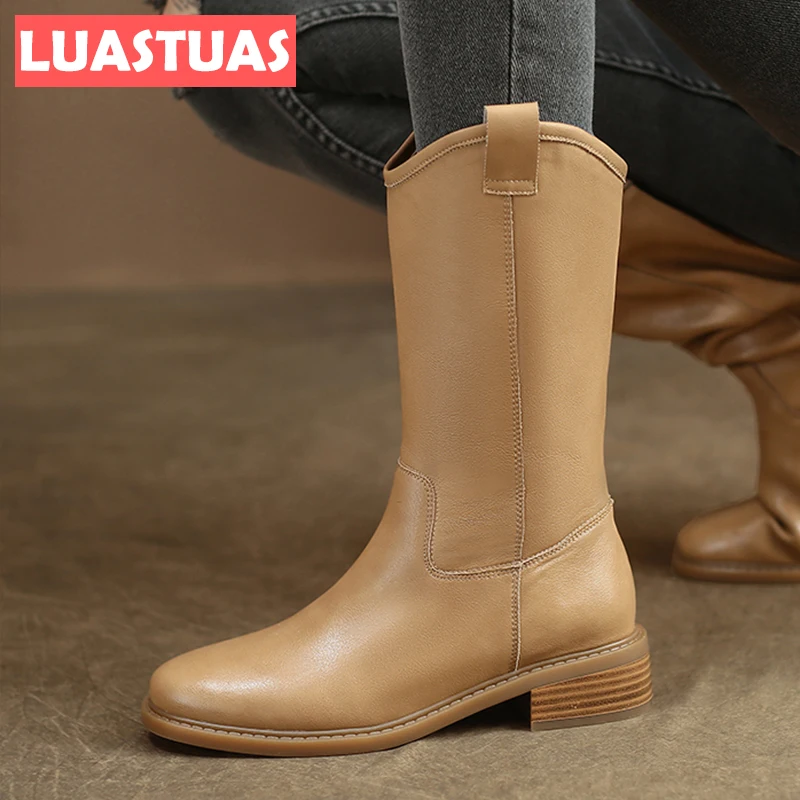 LuasTuas Women Mid-Calf Boots Real Leather Winter Women'S Shoes Fashion Slip On Female Shot Boot Daily Footwear Size 34-39
LuasTuas Women Mid-Calf Boots Real Leather Winter Women'S Shoes Fashion Slip On Female Shot Boot Daily Footwear Size 34-39