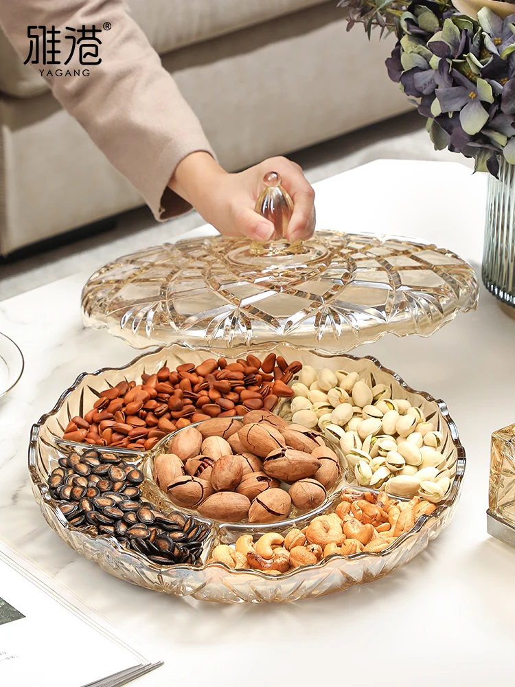 Glass Dried Fruit Tray Creative Living Room Candy Fruit Plate Living Room Home Compartment with Lid Northern European Style 
Glass Dried Fruit Tray Creative Living Room Candy Fruit Plate Living Room Home Compartment with Lid Northern European Style