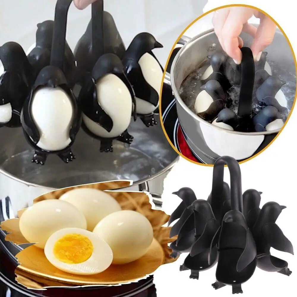 

Penguin Egg Holder 6Girds Water Boiled Rotate Long Handle Anti-scalding Cute Food Grade Egg Cooker Kitchen Tools Kitchen Gadgets