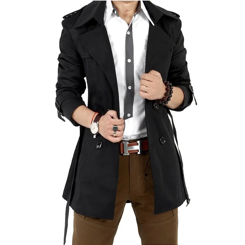 

Мужская ветровка винтажная Черная куртка цвета хаки Sprin Осенняя деловая тренк мужское двубортное Ретро классическое пальто