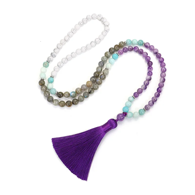 Amethyst Pendant Amazonite Labradorite 108 Beads Stone Turquoise Handmade Tassel Necklaces Women Elegant Rosary Jewelry Gifts
Amethyst Pendant Amazonite Labradorite 108 Beads Stone Turquoise Handmade Tassel Necklaces Women Elegant Rosary Jewelry Gifts
