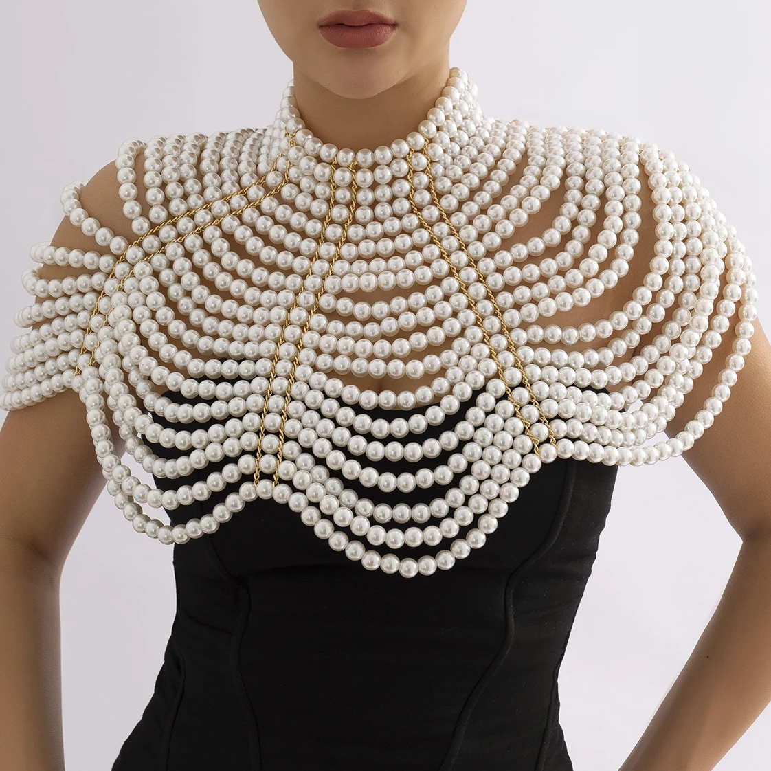 Elegant Multilayer Pearl Shawl Necklaces Body Chain Sexy Beaded Collar Shoulder Bra Top Sweater Chain Wedding Dress Body Jewelry 
Elegant Multilayer Pearl Shawl Necklaces Body Chain Sexy Beaded Collar Shoulder Bra Top Sweater Chain Wedding Dress Body Jewelry