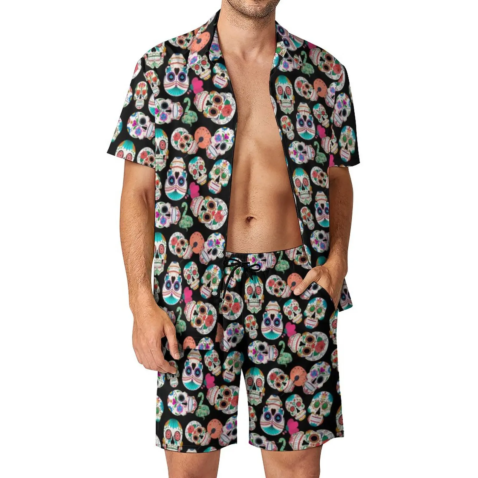 Colorful Sugar Skull Outdoor Men Sets Retro Skeleton Casual Shirt Set Summer Shorts Two-piece Vintage Suit Large Size
Colorful Sugar Skull Outdoor Men Sets Retro Skeleton Casual Shirt Set Summer Shorts Two-piece Vintage Suit Large Size