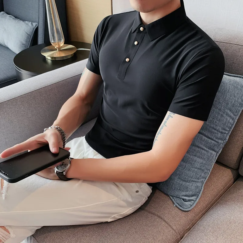 Высокоэластичные мужские Бесшовные футболки, мужские рубашки-поло с коротким рукавом, облегающие повседневные деловые футболки, дышащие футболки с лацканами, 2022
Высокоэластичные мужские Бесшовные футболки, мужские рубашки-поло с коротким рукавом, облегающие повседневные деловые футболки, дышащие футболки с лацканами, 2022