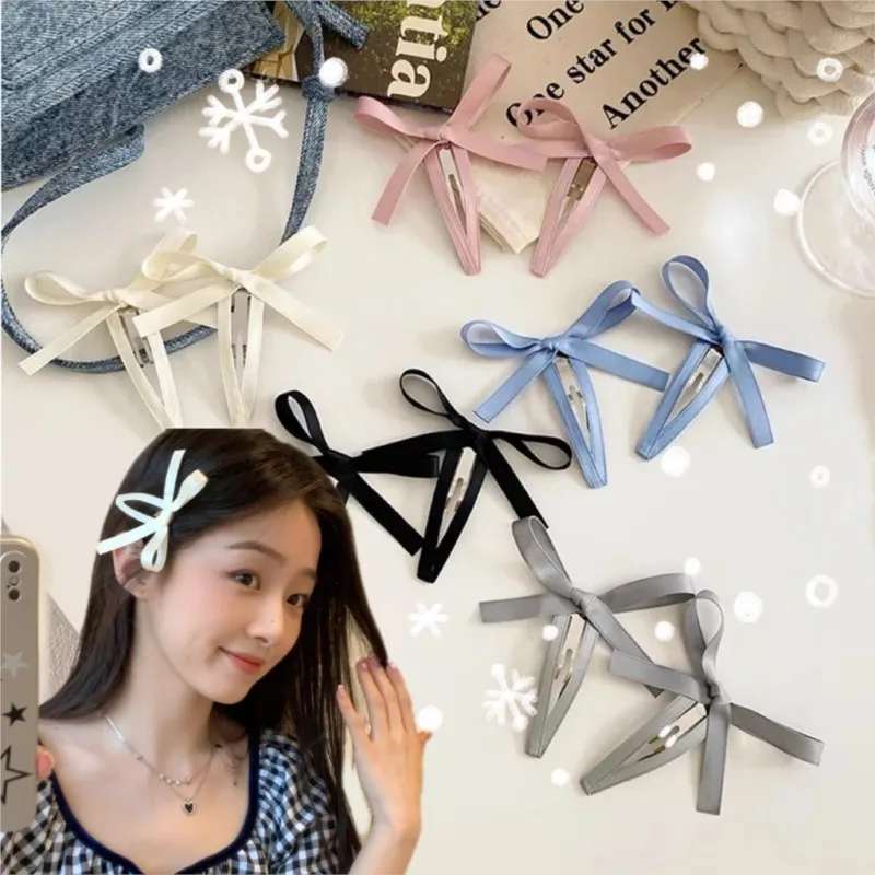 

1pair Sweet Large Bow Ribbon Hairpin for Girls Side Bangs bb Hair Clips Multicoloured Simple Metal Snap Barrettes Accessories