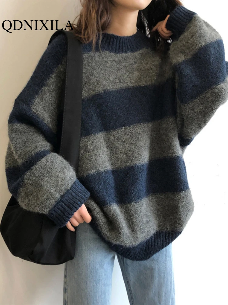 Women's Sweater Autumn Winter Female Clothing Casual Elegant Temperament Tops Round Neck Wide Stripe Pullover Knitwears Sweater
Women's Sweater Autumn Winter Female Clothing Casual Elegant Temperament Tops Round Neck Wide Stripe Pullover Knitwears Sweater