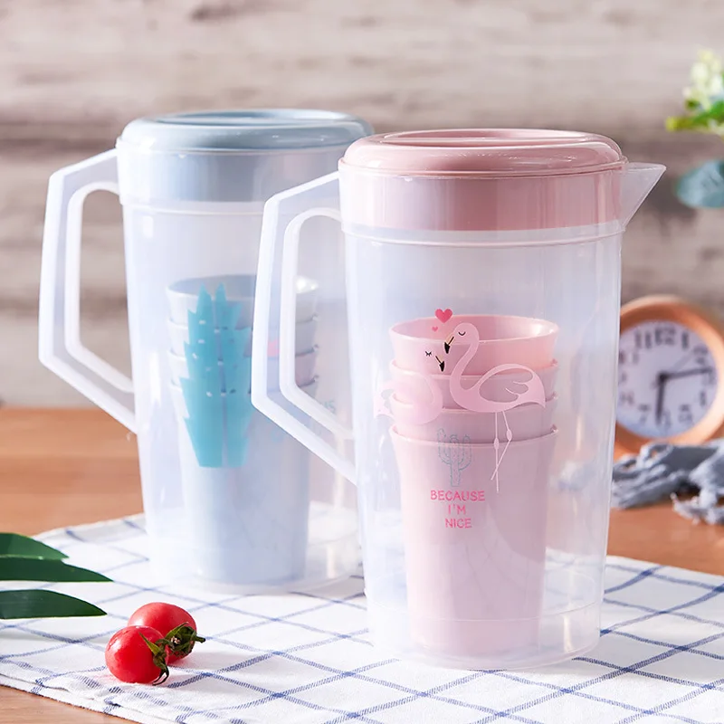 

2000ml Large-Capacity Cold Water Jug with Cups Household Cool Kettle Beverage Storage Container Bottle Heat Resistant Teapot