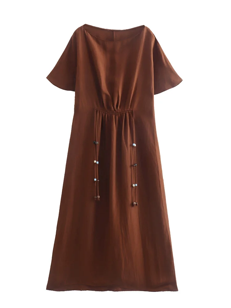 Dresses For Women 2022 Summer Short Sleeve Boat Neck Vintage Style Faux Linen Tunic Dress Waist Beaded Drawstring Midi Dress
Dresses For Women 2022 Summer Short Sleeve Boat Neck Vintage Style Faux Linen Tunic Dress Waist Beaded Drawstring Midi Dress