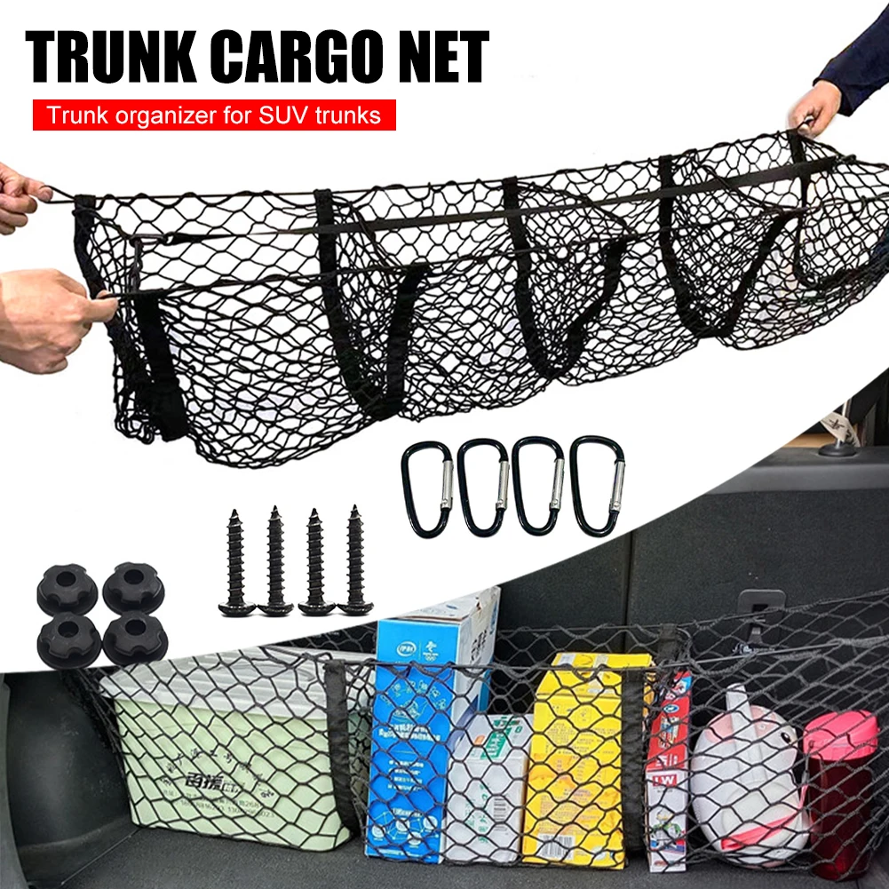 8 Sizes Three Pockets Trunk Organizer Storage Net Heavy Duty Cargo Net For Car SUV Pickup Bed Black Mesh Four Metal Carabiners
8 Sizes Three Pockets Trunk Organizer Storage Net Heavy Duty Cargo Net For Car SUV Pickup Bed Black Mesh Four Metal Carabiners