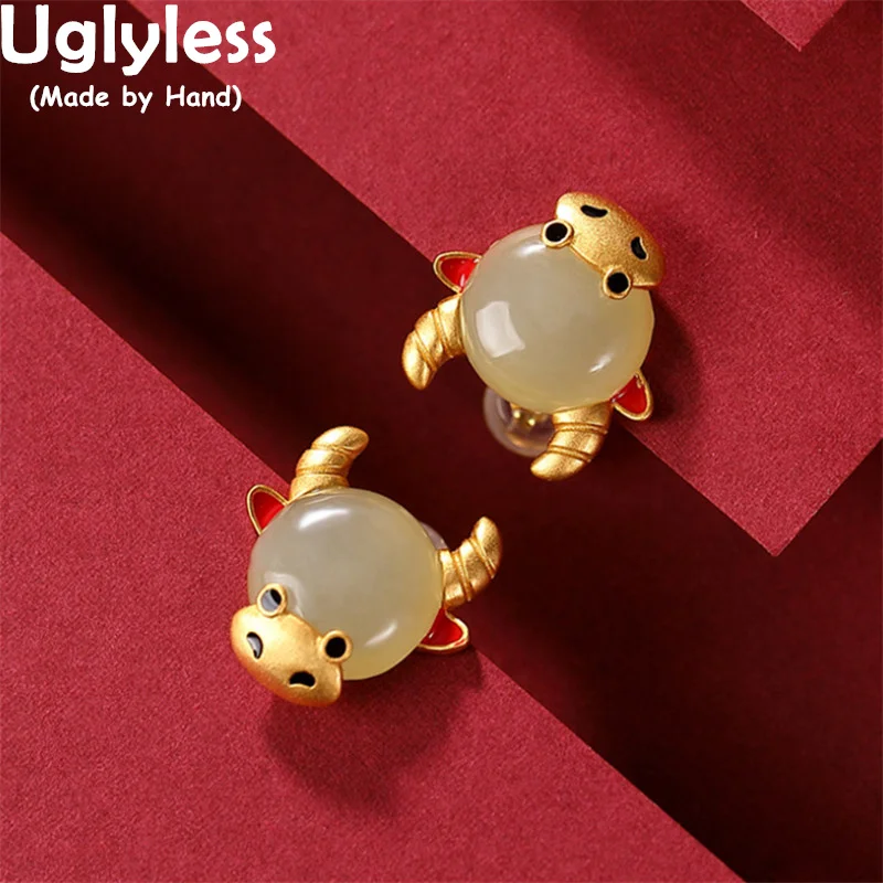 Uglyless MOU GOOD LUCK OX Year 2021 Newest Design Animals Bull Studs Earrings for Women Nature Jade Agate Cow Brincos 925 Silver
Uglyless MOU GOOD LUCK OX Year 2021 Newest Design Animals Bull Studs Earrings for Women Nature Jade Agate Cow Brincos 925 Silver
