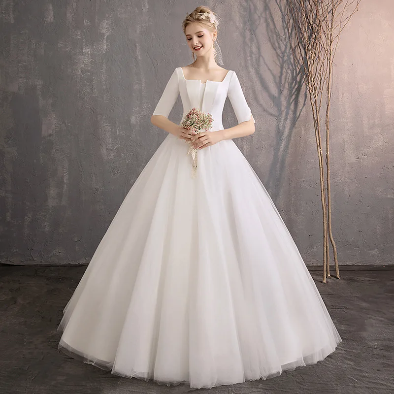 Tanya Simple Wedding Dresses Half Sleeves Square Neck Lace Up Back Satin Tulle Bride Dress Elegant French Bridal Gowns SWD217
Tanya Simple Wedding Dresses Half Sleeves Square Neck Lace Up Back Satin Tulle Bride Dress Elegant French Bridal Gowns SWD217