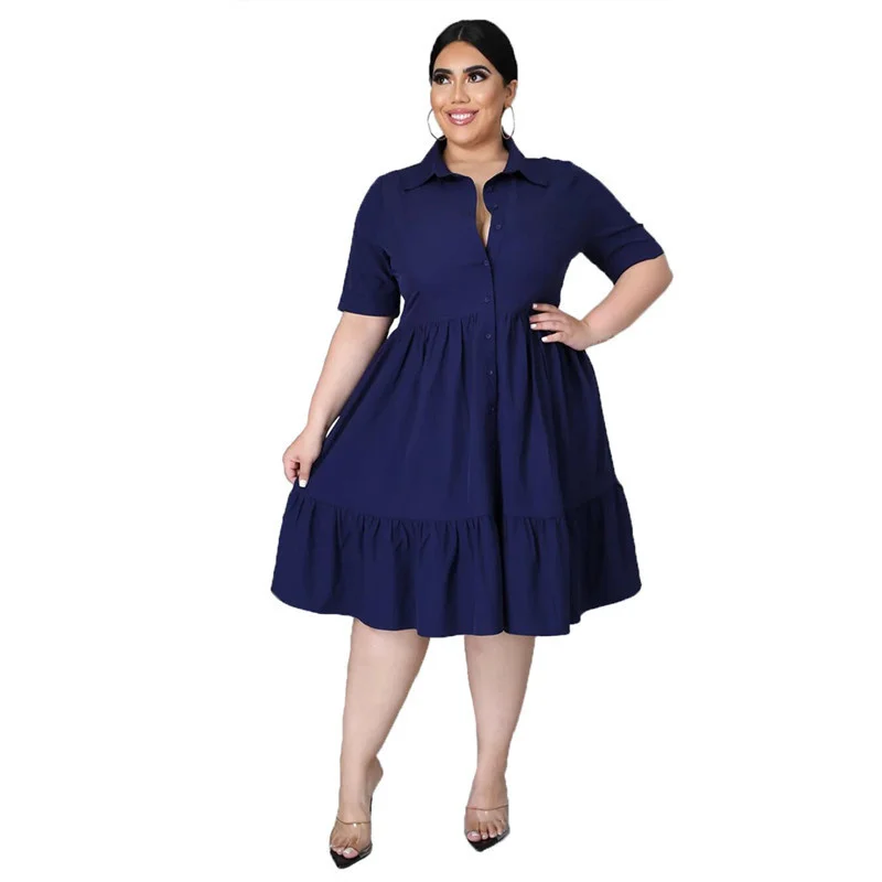 Plus Size Wholesale New Dresses Women Summer Solid Buttons Casual Turn Down Collar Knee Length Ruffle Shirt Dress Dropshipping
Plus Size Wholesale New Dresses Women Summer Solid Buttons Casual Turn Down Collar Knee Length Ruffle Shirt Dress Dropshipping