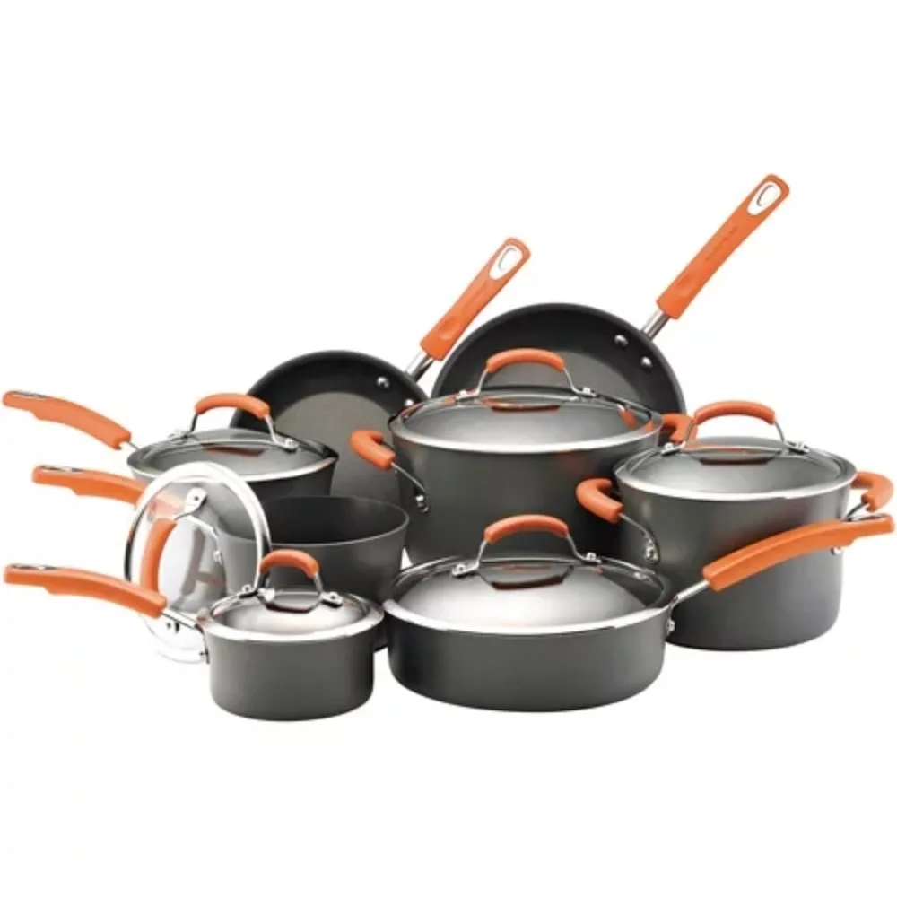 14 Pieces Hard-Anodized Nonstick Pots and Pans Set, Cookware Gray with Orange Handles
14 Pieces Hard-Anodized Nonstick Pots and Pans Set, Cookware Gray with Orange Handles