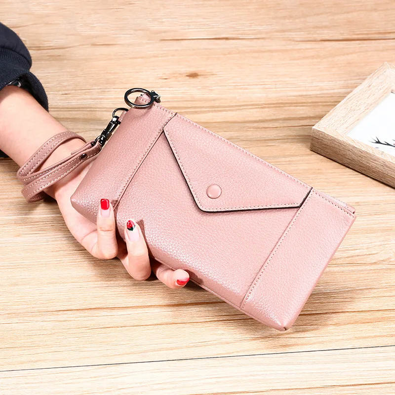 

Genuine Leather Women Long Purse Female Clutches Money Bag Woman Wallets Handbag Handy Wristlet Walet for Cell Phone Card Holder