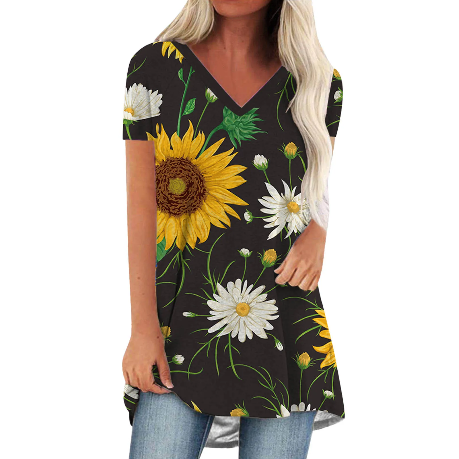 Summer Tops For Women Casual Longshirts Short Sleeve V Neck T-shirts Sunflower Graphic Printed Basic Tee Shirts Tunic Top Blusas
Summer Tops For Women Casual Longshirts Short Sleeve V Neck T-shirts Sunflower Graphic Printed Basic Tee Shirts Tunic Top Blusas