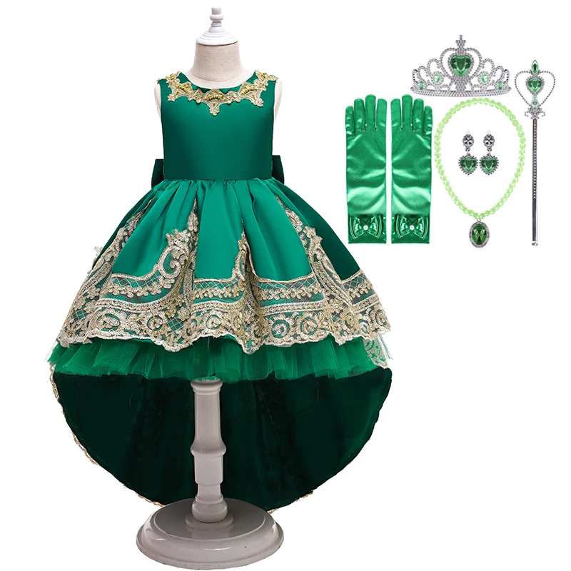 

Платье-пачка для девочек с цветами, зеленая одежда для косплея на Рождество и Хэллоуин, элегантный праздничный костюм принцессы для дня рож...