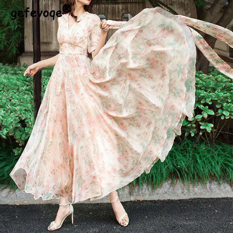 2022Summer Fashion Floral Print Bow Lace Up Fairy Tunic Elegant Party Long Dresses for Women V-neck Short Sleeve Maxi Dress Robe
2022Summer Fashion Floral Print Bow Lace Up Fairy Tunic Elegant Party Long Dresses for Women V-neck Short Sleeve Maxi Dress Robe