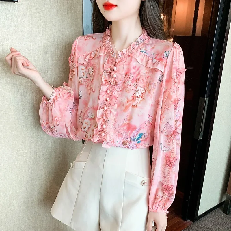 Chiffon Printed Women's Shirt Ruffle Fashion Casual Blouses O-Neck Clothing Spring/Summer Loose Long Sleeves Tops YCMYUNYAN
Chiffon Printed Women's Shirt Ruffle Fashion Casual Blouses O-Neck Clothing Spring/Summer Loose Long Sleeves Tops YCMYUNYAN