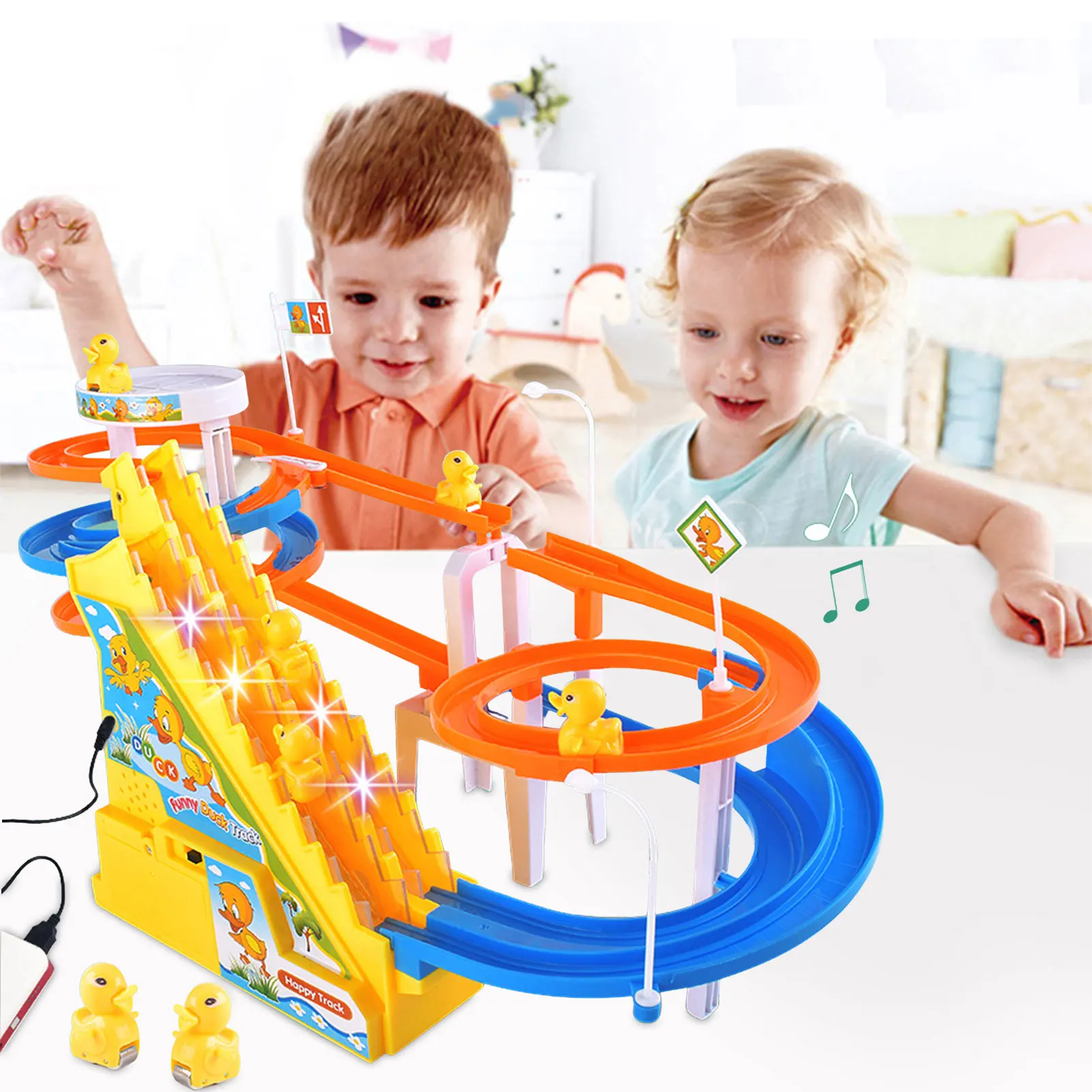 Electric Duck Climbing Stairs Toy Playful Kids Roller Coaster Toy Set Duck Race Track Set With LED Flashing Lights And Music
Electric Duck Climbing Stairs Toy Playful Kids Roller Coaster Toy Set Duck Race Track Set With LED Flashing Lights And Music