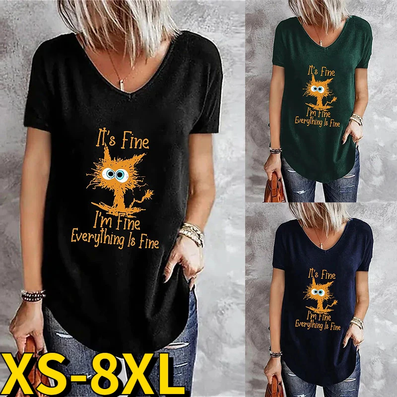 Summer New Cute Cat Printed Women's T-shirt Fashion Women's Short Sleeved Tops Sexy V-neck Women's Daily Street Pullover Tee
Summer New Cute Cat Printed Women's T-shirt Fashion Women's Short Sleeved Tops Sexy V-neck Women's Daily Street Pullover Tee