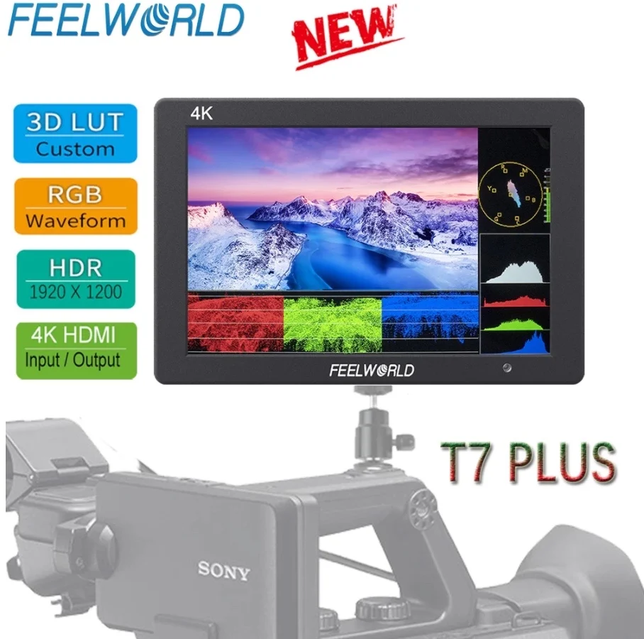 Накамерный полевой монитор FEELWORLD T7 PLUS LUTIPS 1920x1200 с алюминиевым корпусом