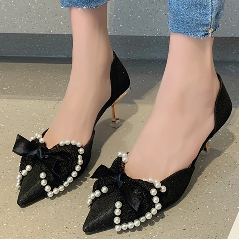 Rimocy Elegant Pearl Lace Bowtie Pumps Women Pointed Toe Slip on High Heels Shoes Woman Thin Heel Wedding Banquet Shoes Lady
Rimocy Elegant Pearl Lace Bowtie Pumps Women Pointed Toe Slip on High Heels Shoes Woman Thin Heel Wedding Banquet Shoes Lady