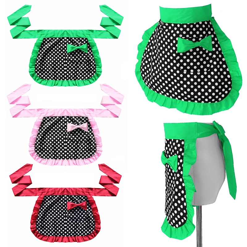 

Cute Princess Polka Dots Apron Lace-up Bowknot Half-length Housekeeping Restaurant Cooking Work Cleaning Tools Aprons For Women